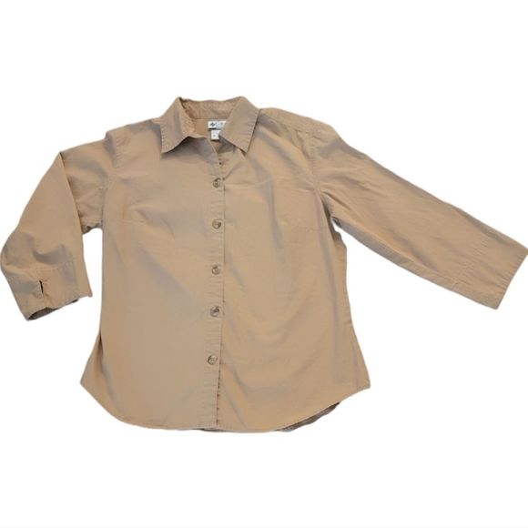 Columbia Tan Button Down 3/4 Sleeve Top - Picture 1 of 6